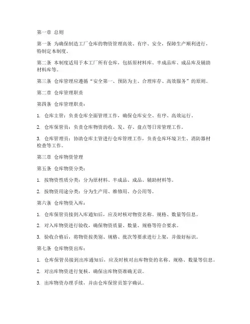 制造工厂仓库管理制度