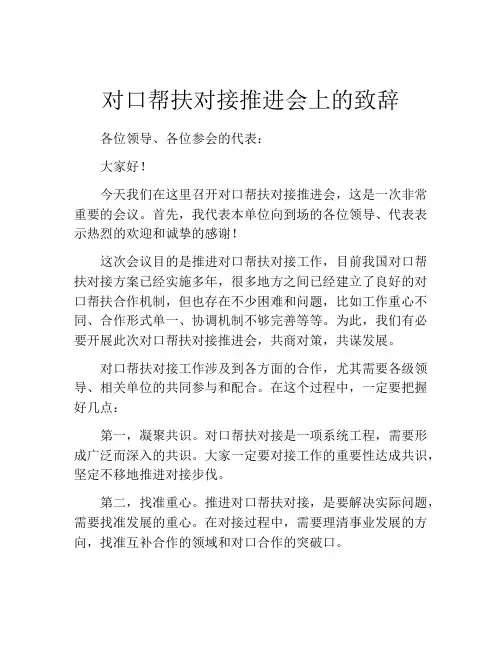 对口帮扶对接推进会上的致辞