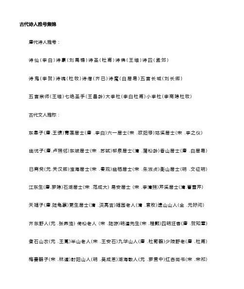 唐代诗人雅号集锦