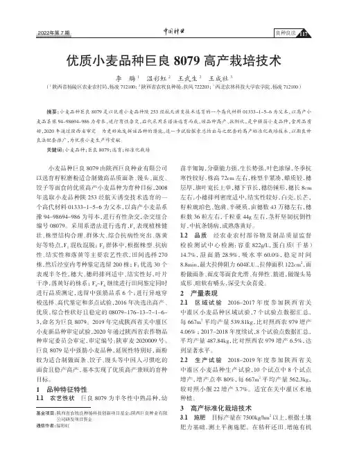 优质小麦品种巨良8079高产栽培技术
