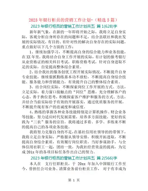 2023年银行柜员的营销工作计划-(精选5篇)