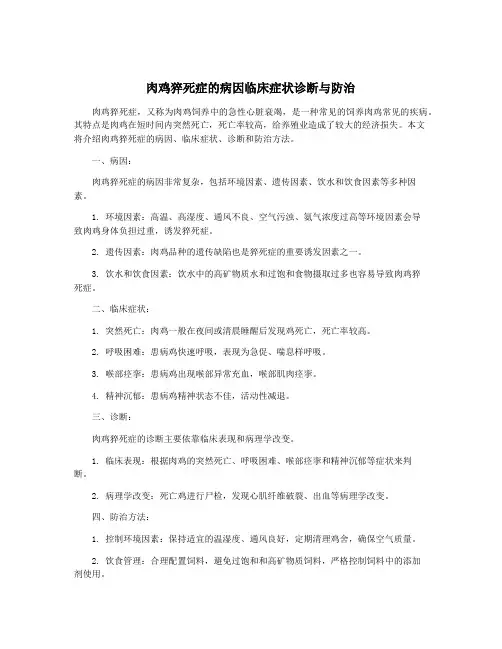 肉鸡猝死症的病因临床症状诊断与防治