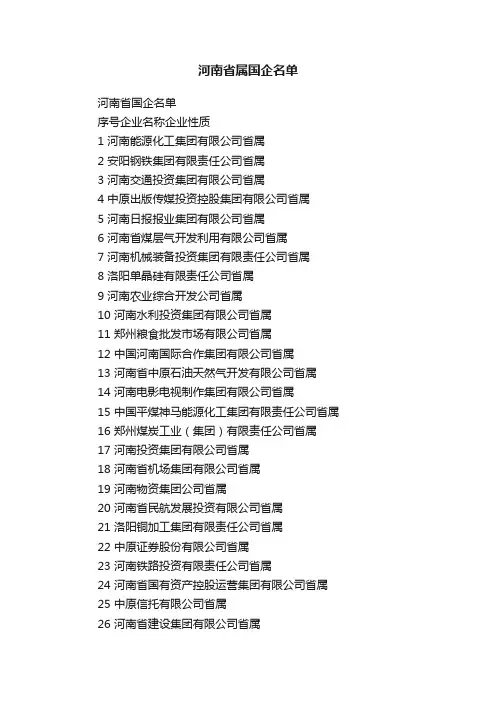 河南省属国企名单