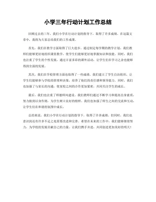 小学三年行动计划工作总结