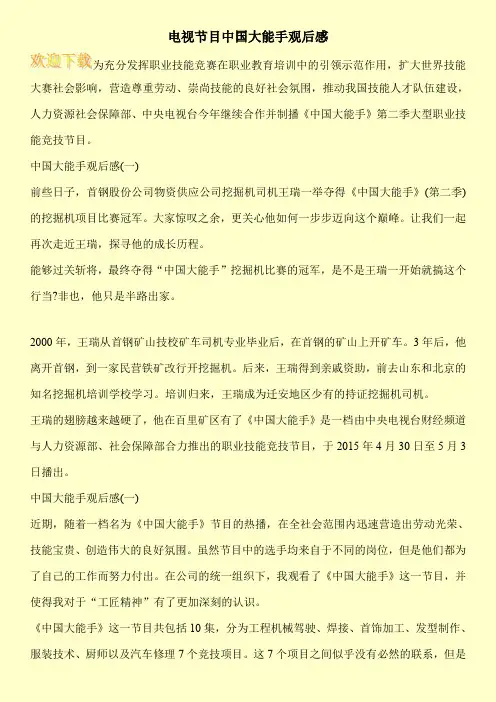电视节目中国大能手观后感