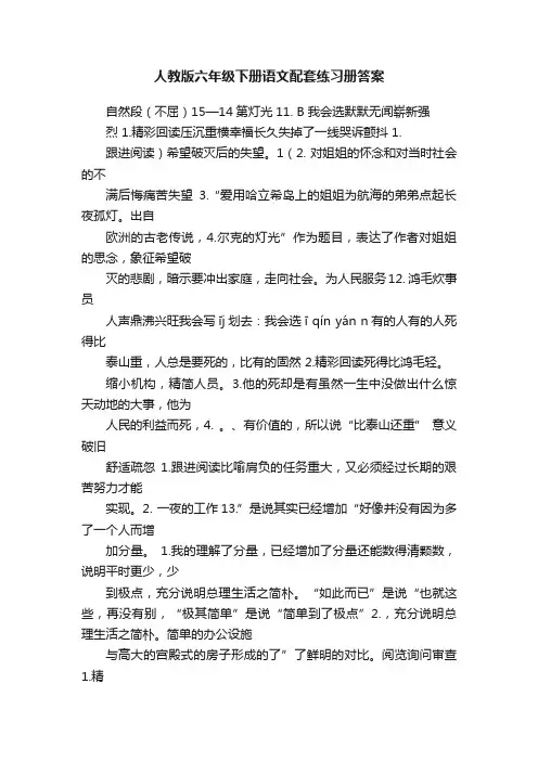 人教版六年级下册语文配套练习册答案