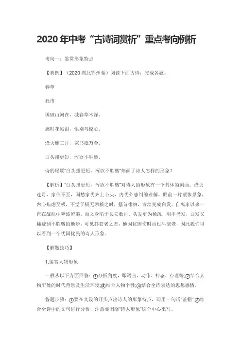 2020年中考“古诗词赏析”重点考向例析