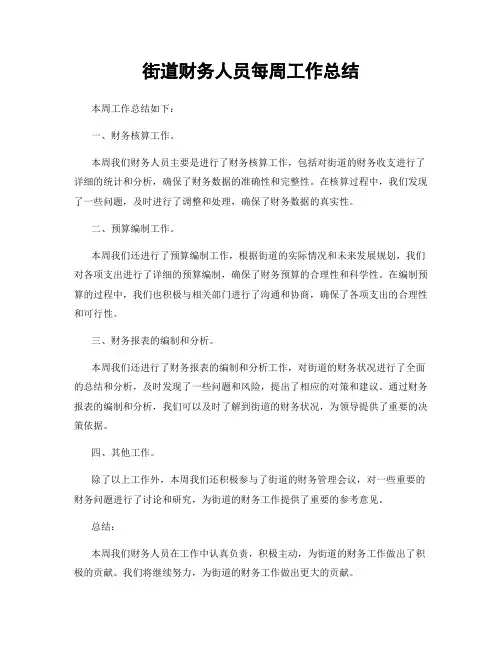 街道财务人员每周工作总结
