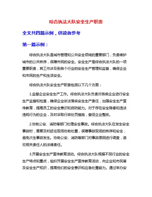 综合执法大队安全生产职责