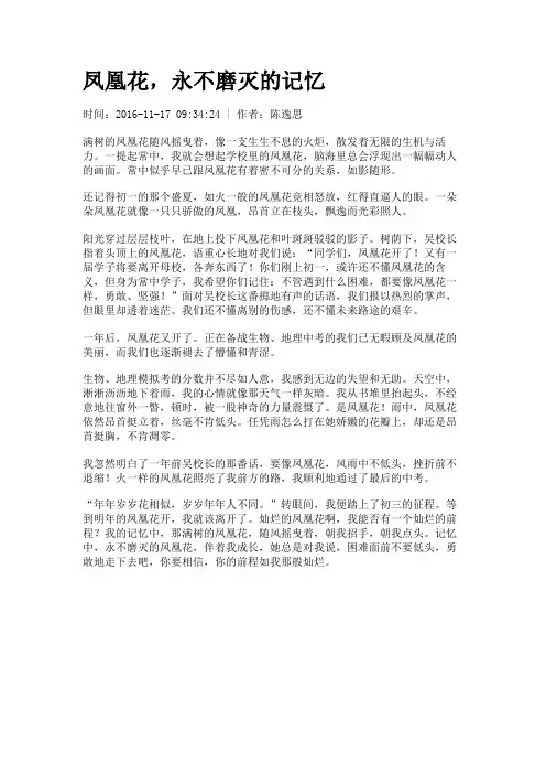 凤凰花,永不磨灭的记忆