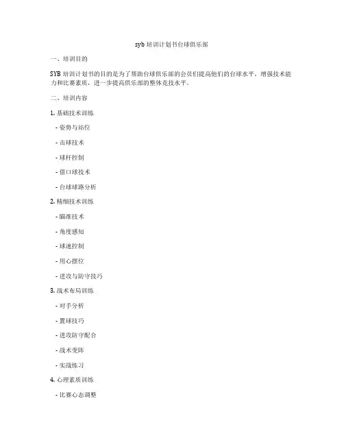 syb培训计划书台球俱乐部