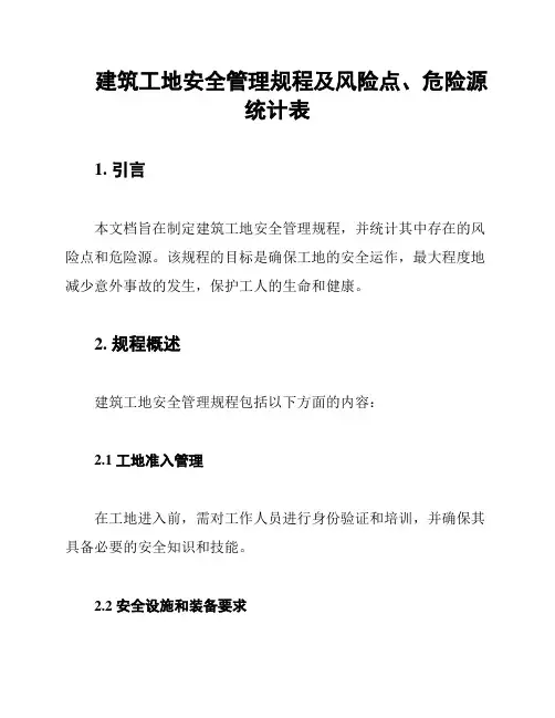 建筑工地安全管理规程及风险点、危险源统计表