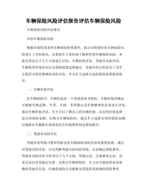 车辆保险风险评估报告评估车辆保险风险