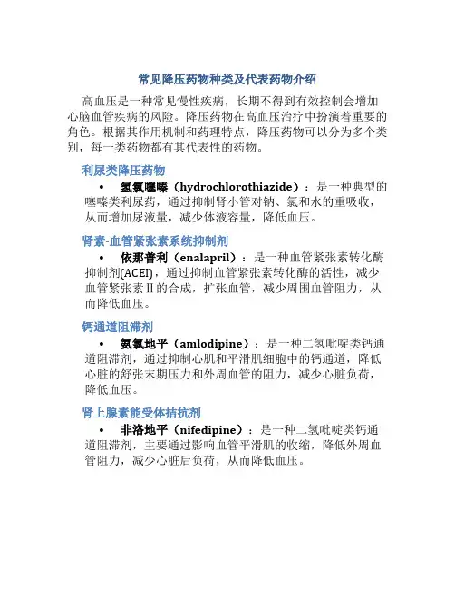 常用的降压药物种类及其代表药物有哪些