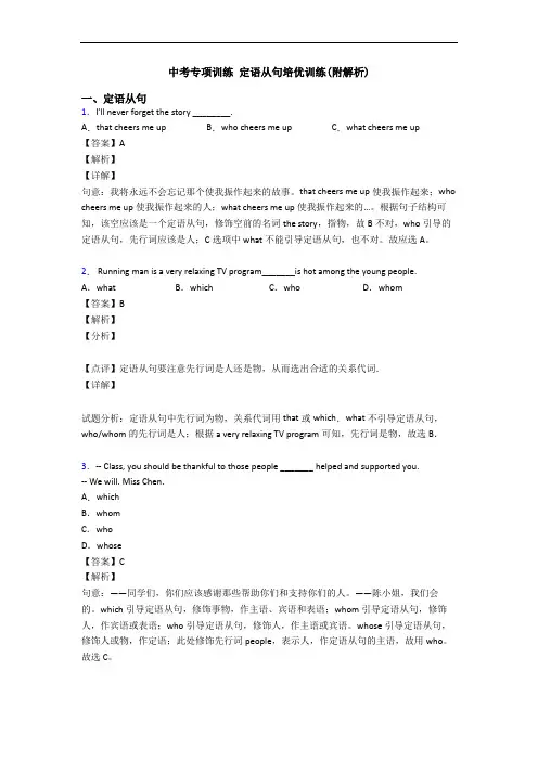 中考专项训练 定语从句培优训练(附解析)