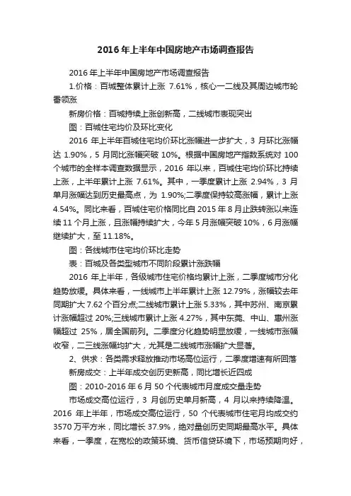 2016年上半年中国房地产市场调查报告