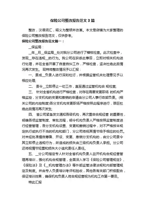 保险公司整改报告范文3篇