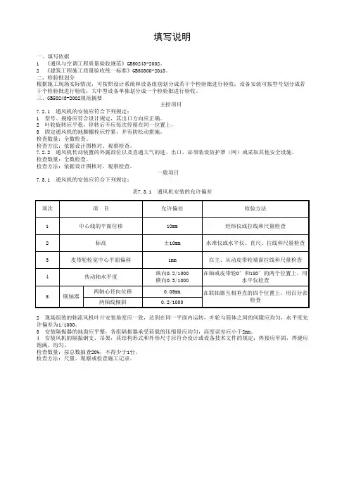 (风机与空气处理设备安装)风机安装工程检验批质量验收记录