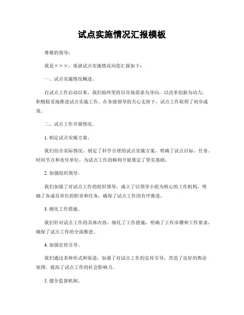 试点实施情况汇报模板