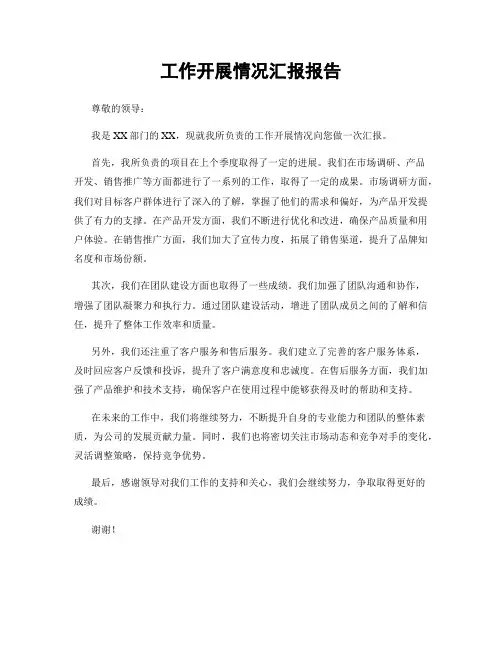 工作开展情况汇报报告