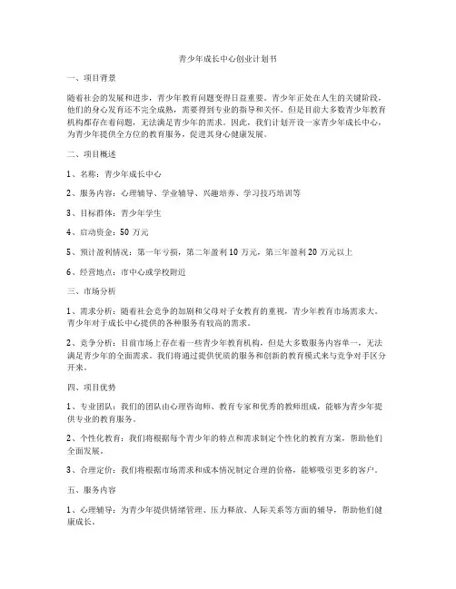 青少年成长中心创业计划书