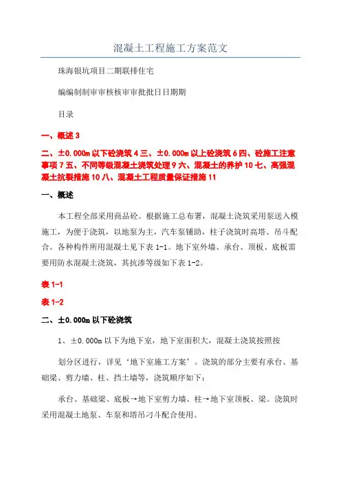 混凝土工程施工方案范文
