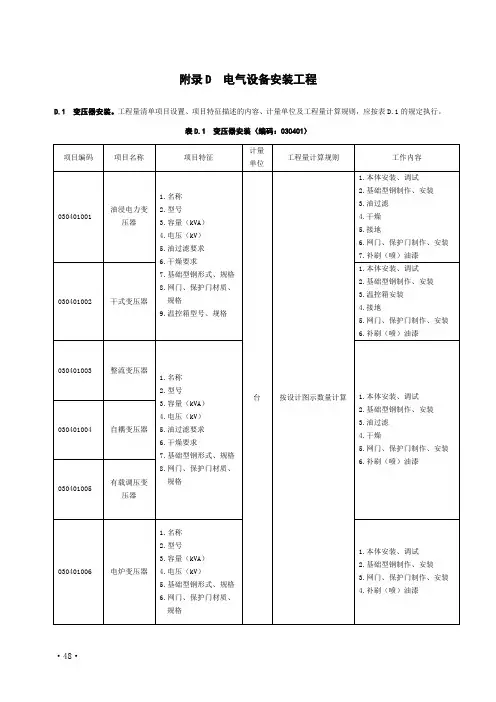 2013工程量清单计价规范-安装-电气设备安装工程