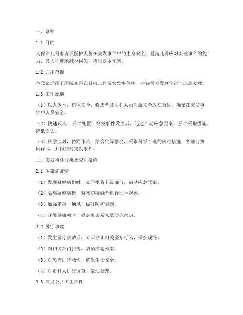 医院儿科突发事件应急预案