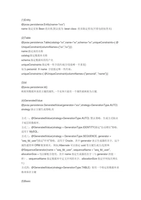 JPA常用注解
