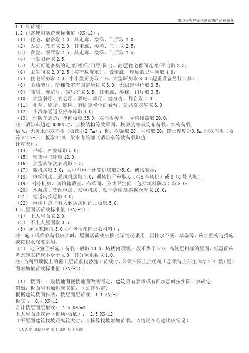 常用荷载取值