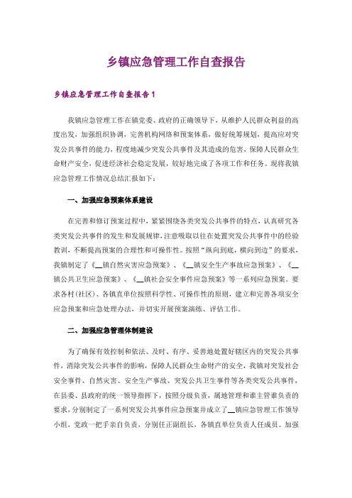 乡镇应急管理工作自查报告