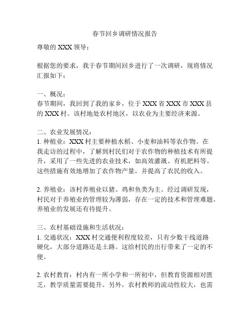 春节回乡调研情况报告