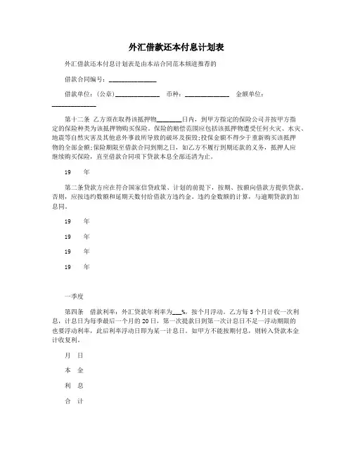外汇借款还本付息计划表
