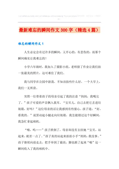 最新难忘的瞬间作文300字(精选4篇)