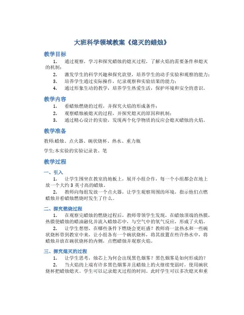 大班科学领域教案《熄灭的蜡烛》