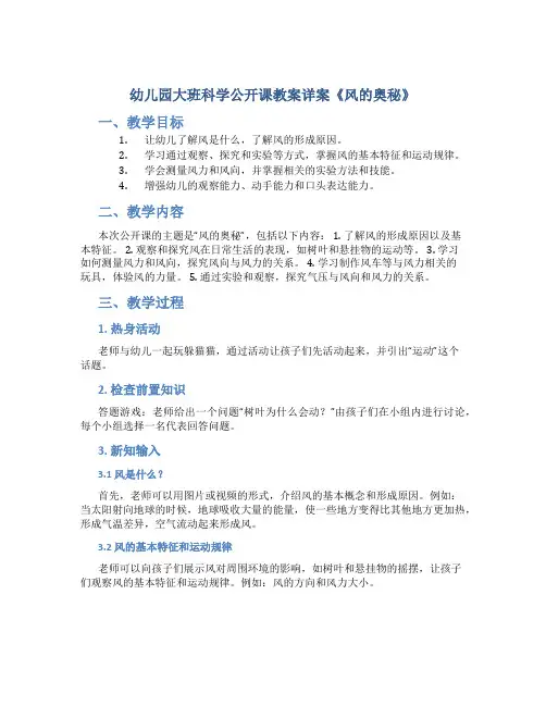 幼儿园大班科学公开课教案详案《风的奥秘》