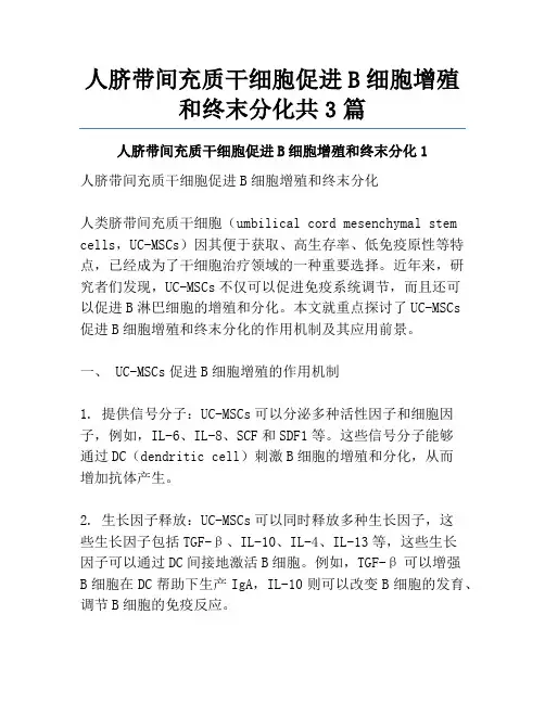 人脐带间充质干细胞促进B细胞增殖和终末分化共3篇