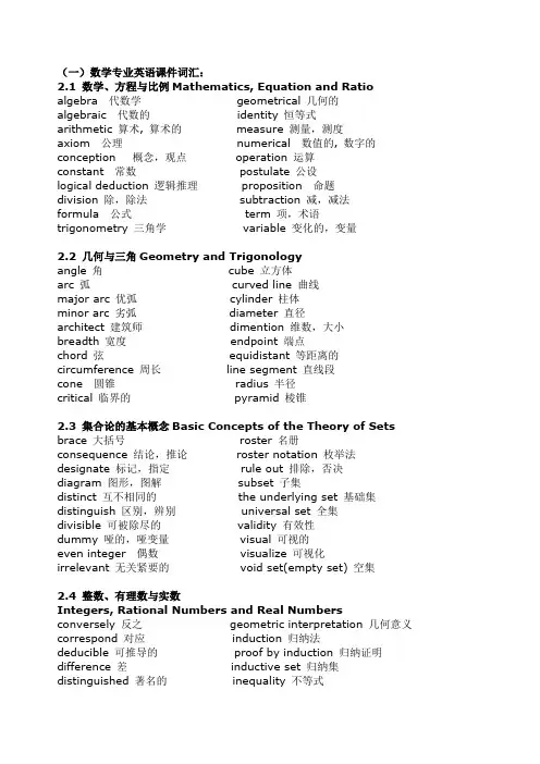 数学专业英语重点词汇