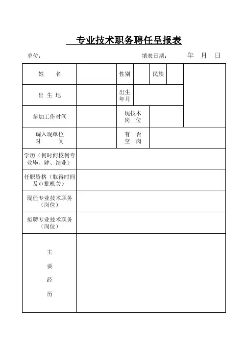 专业技术职务聘任呈报表