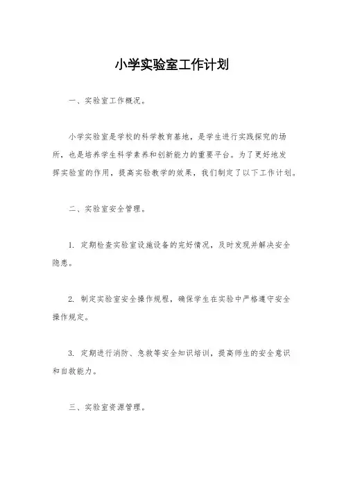 小学实验室工作计划