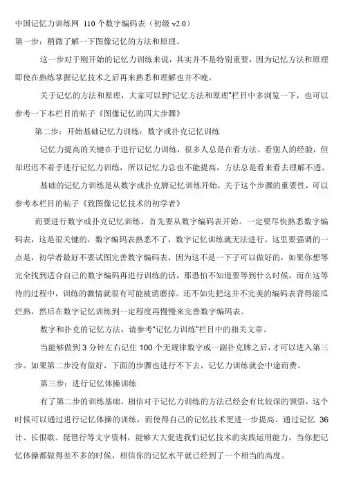 中国记忆力训练网 110个数字编码表