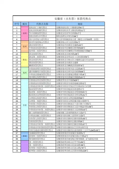 安徽省各城市火车票代售点一览表