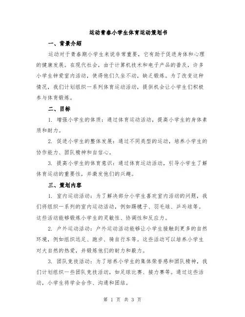运动青春小学生体育运动策划书