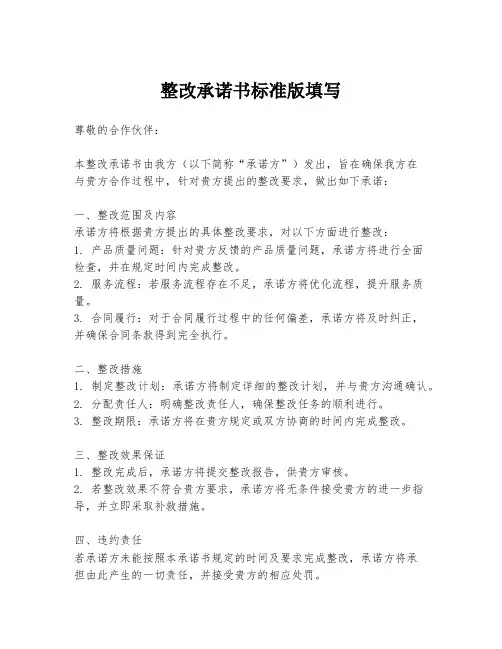 整改承诺书标准版填写