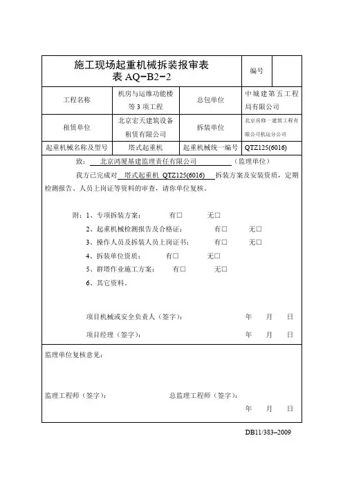 施工现场起重机械拆装报审表