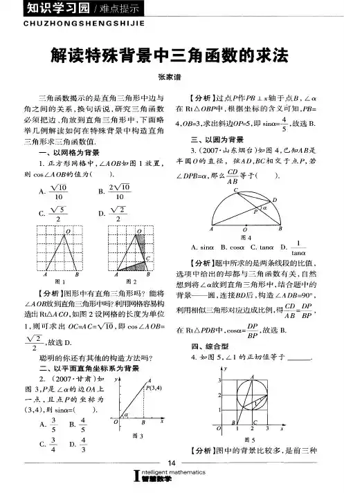解读特殊背景中三角函数的求法