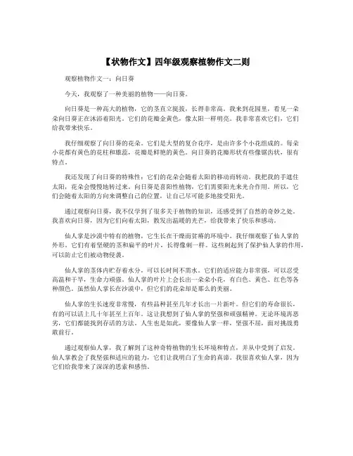 【状物作文】四年级观察植物作文二则