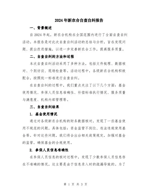 2024年新农合自查自纠报告