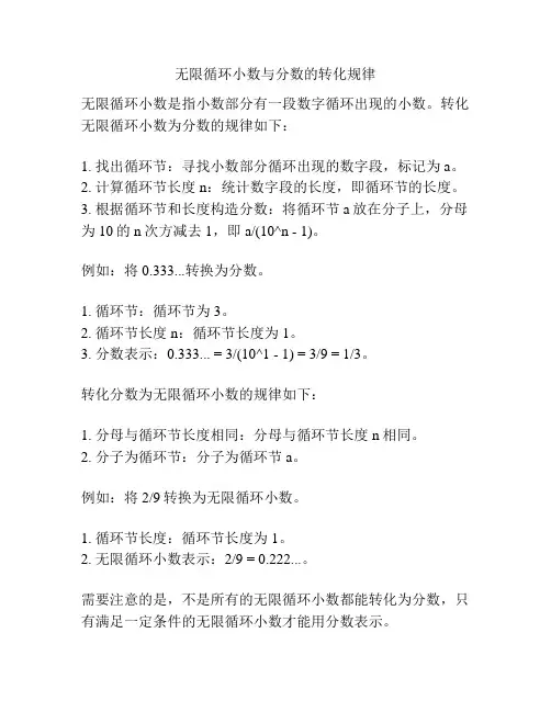 无限循环小数与分数的转化规律