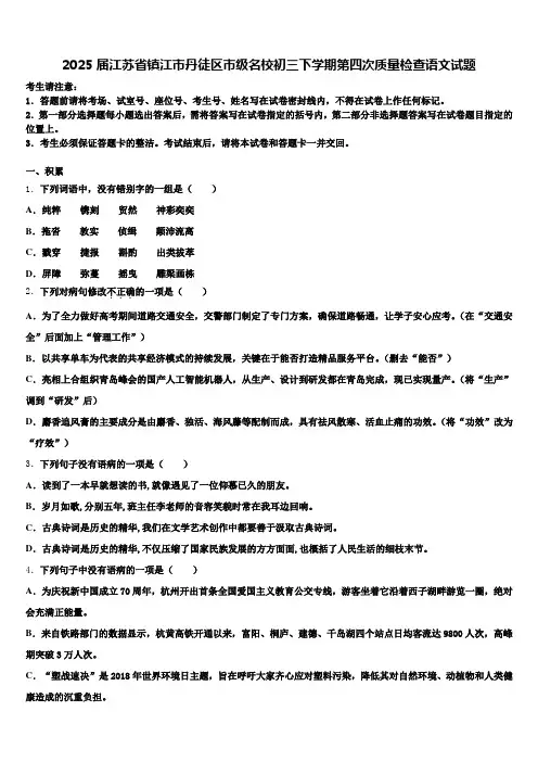 2025届江苏省镇江市丹徒区市级名校初三下学期第四次质量检查语文试题含解析